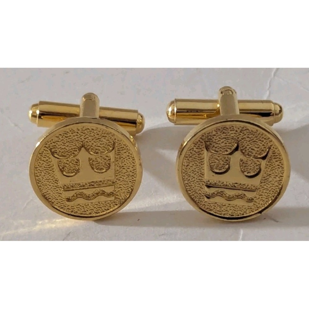 Royal Caribbean Officer's Cufflinks Gold Toned Round Crown & Anchor Vintage EUC - Picture 2 of 7